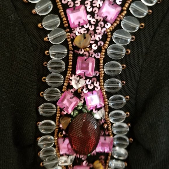 AphOrism Women's Small Black Bejeweled Knit Tank Top - Picture 4 of 8